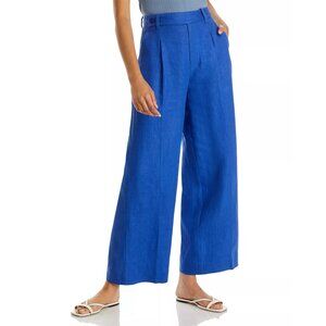 Madewell Womens Coloriche Blue High-Waisted Wide-Leg Linen Blend Pants Size 8
